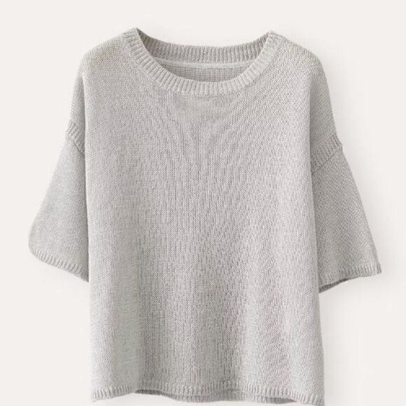 Gap Grey Short Sleeve Boxy Cable Knit Sweater - Picture 1 of 5
